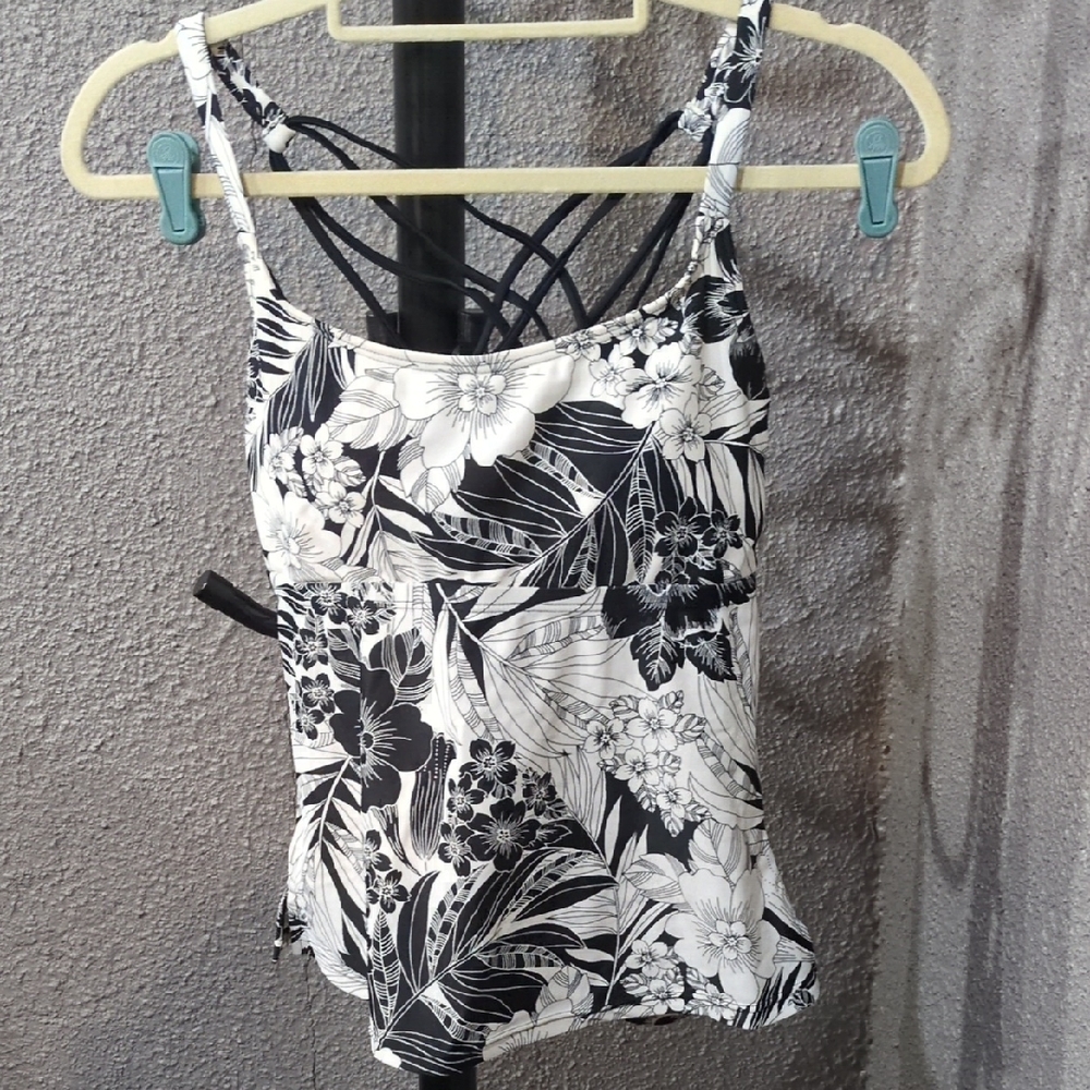 Floral Black and White Women's Bathing Suit Top